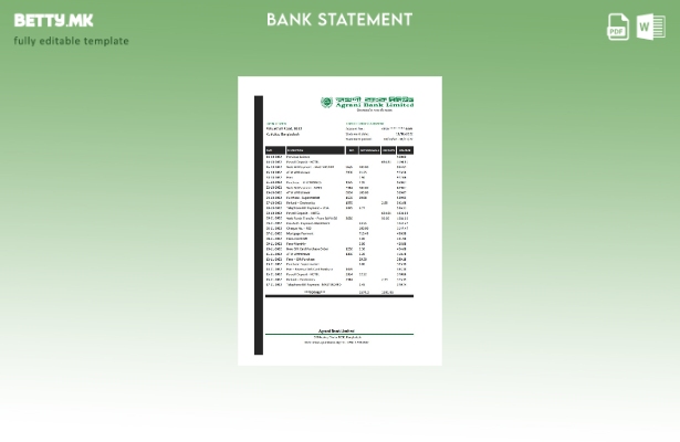модерен стил Бангладеш Аграни банкарски извод шаблон ексел